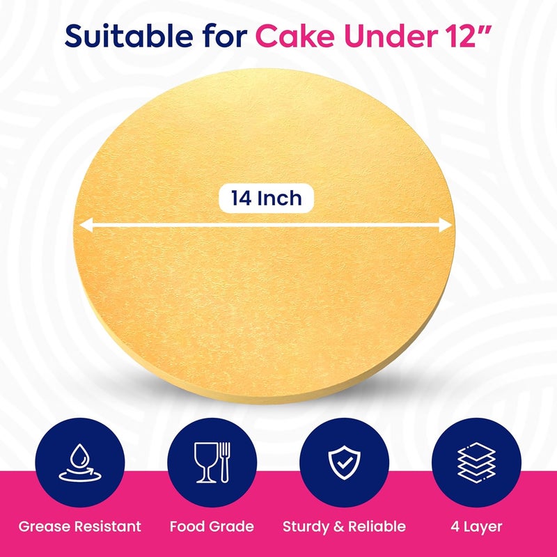 RICCLE 14 Inch Single Gold Cake Drum - Smooth-Edged Pack of 1 - Sturdy Boards Round - Bend Resistant Multi-Layered Base for Minimalist Displays - Image 2
